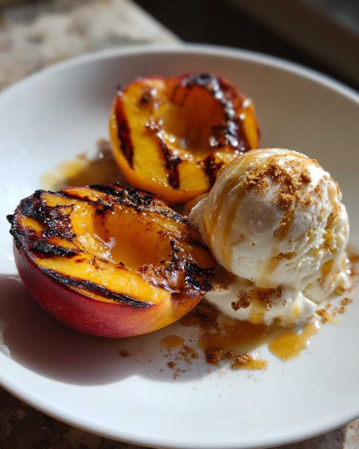 Honey Grilled Peaches with Mascarpone or Ice Cream - detail 2