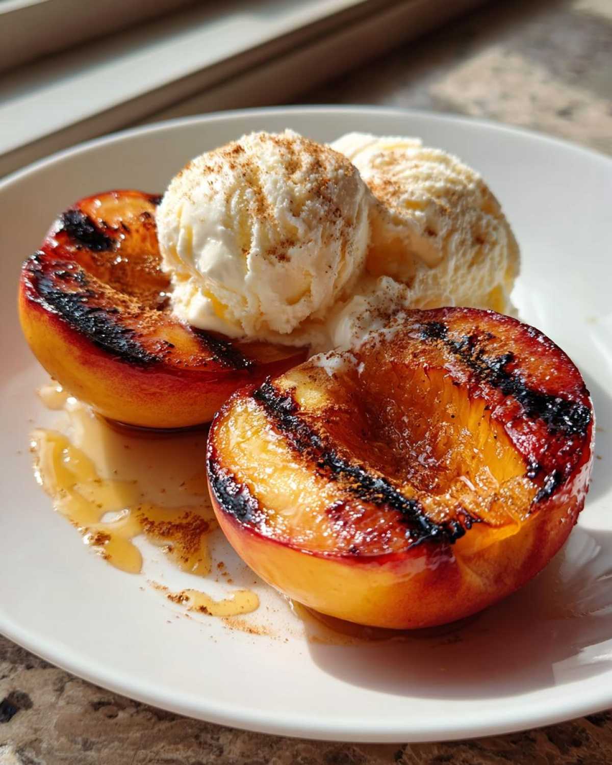 Honey Grilled Peaches with Mascarpone or Ice Cream - detail 3