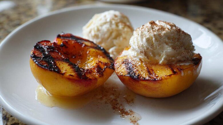 Honey Grilled Peaches with Mascarpone or Ice Cream