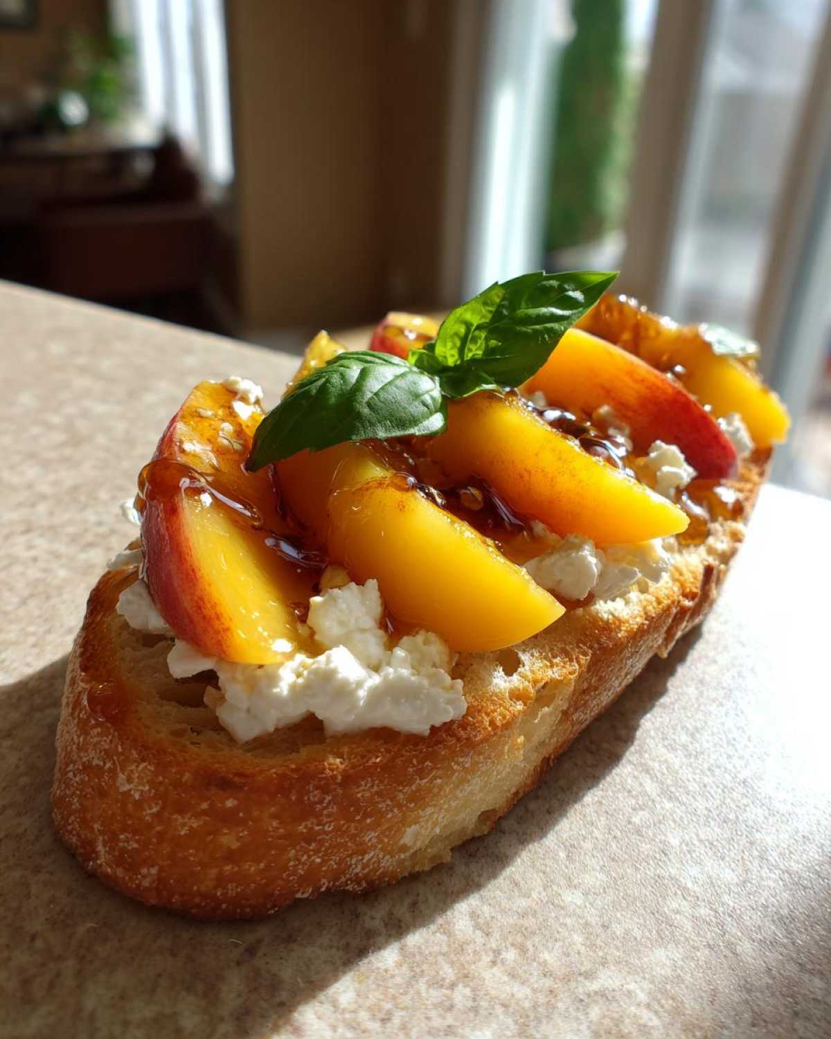 Peach Bruschetta with Goat Cheese & Honey - detail 1