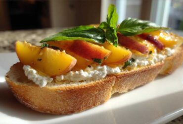 Peach Bruschetta with Goat Cheese & Honey