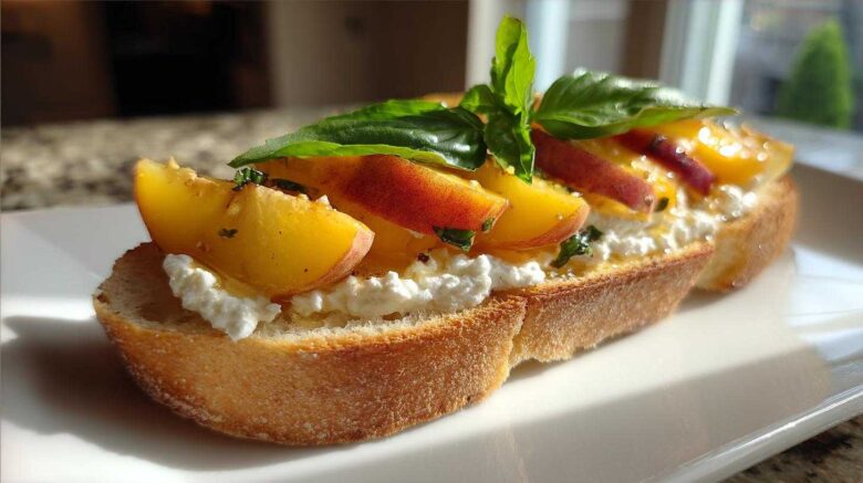 Peach Bruschetta with Goat Cheese & Honey