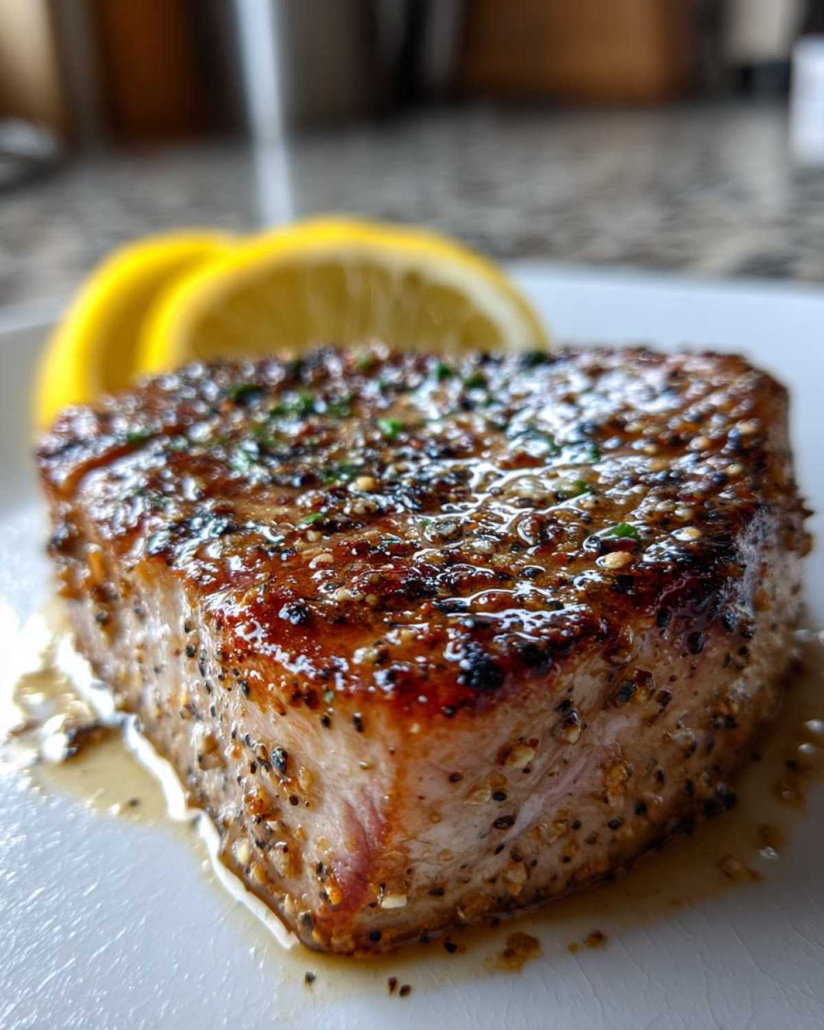 Seared tuna steak with lemon pepper - detail 1