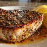 Seared tuna steak with lemon pepper