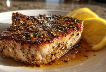 Seared tuna steak with lemon pepper