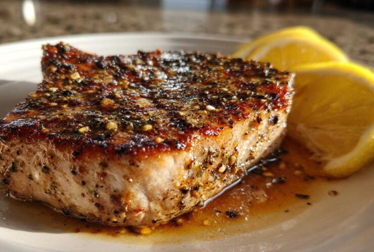 Seared tuna steak with lemon pepper