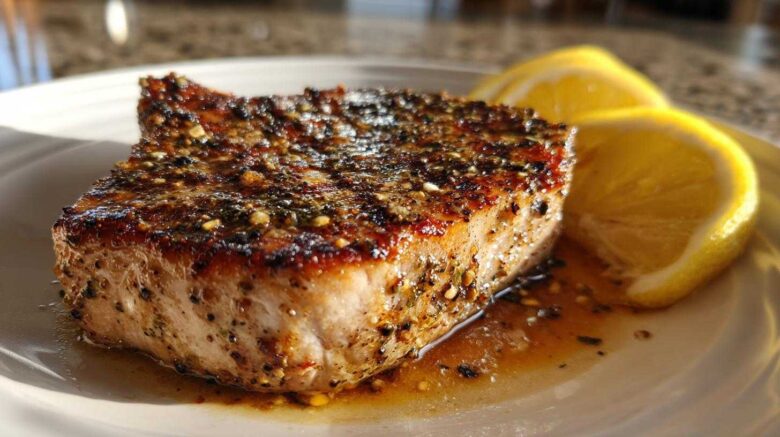 Seared tuna steak with lemon pepper