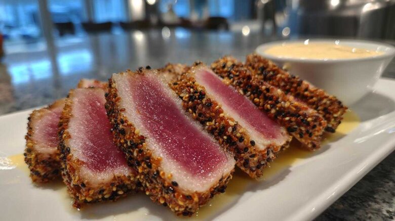 Sesame-crusted tuna steak