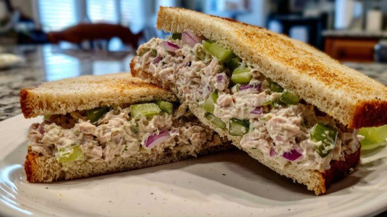 Tuna salad sandwich with celery