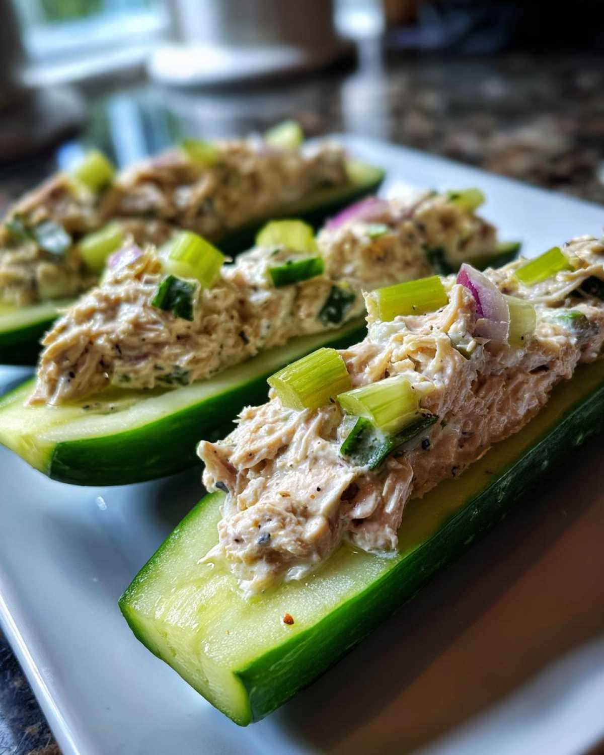 Tuna salad-stuffed cucumbers - detail 1