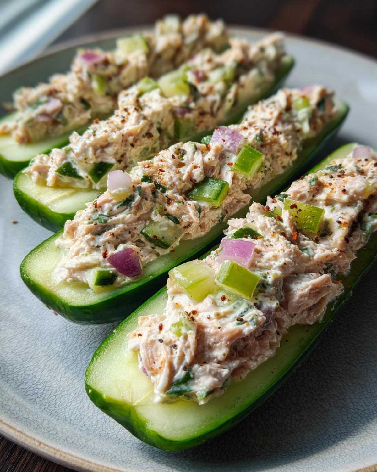 Tuna salad-stuffed cucumbers - detail 2