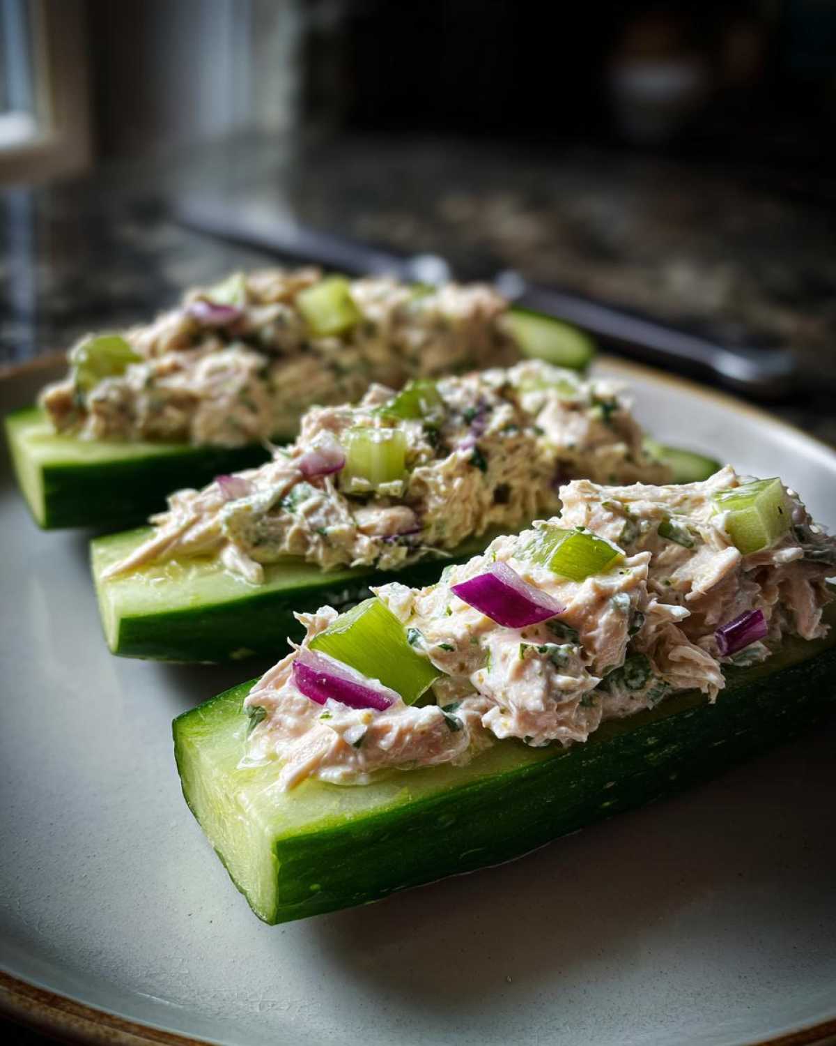 Tuna salad-stuffed cucumbers - detail 3