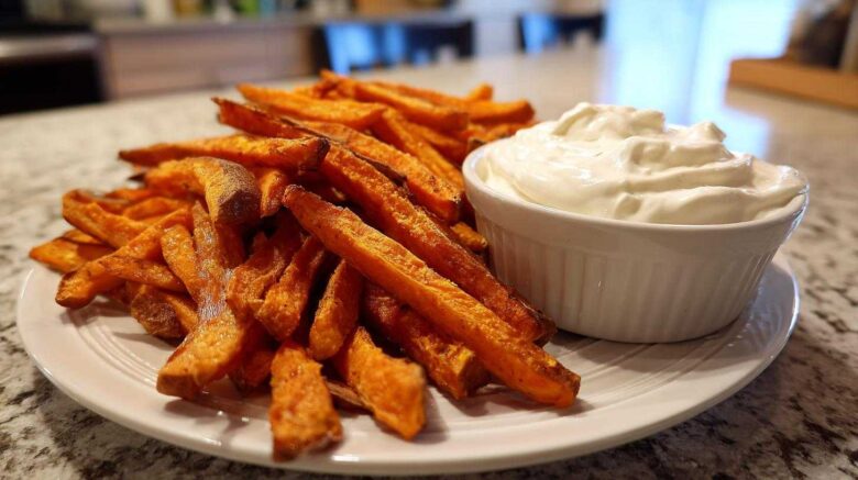 Baked Sweet Potato Fries with Marshmallow Dip