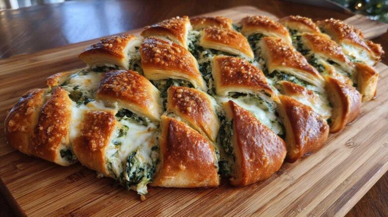 Christmas Tree Spinach Dip Breadsticks