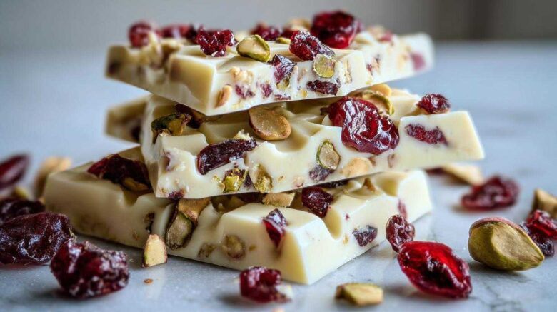 Cranberry Pistachio White Chocolate Bark