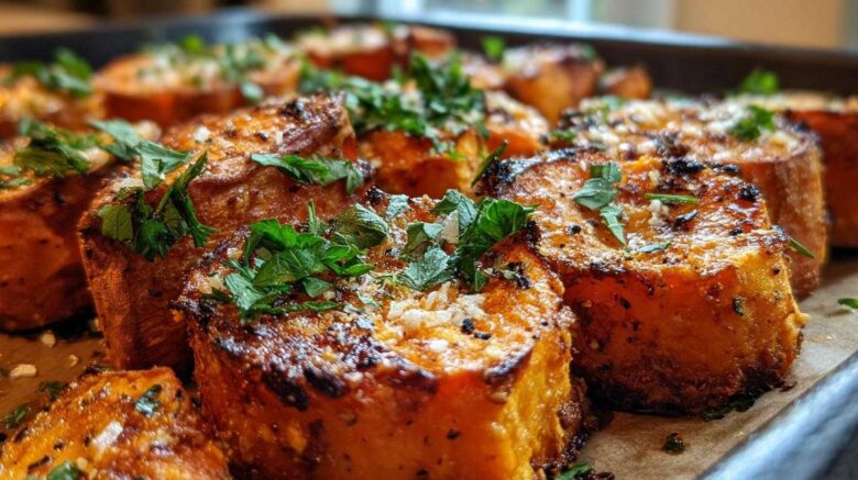 Garlic Parmesan Roasted Sweet Potatoes
