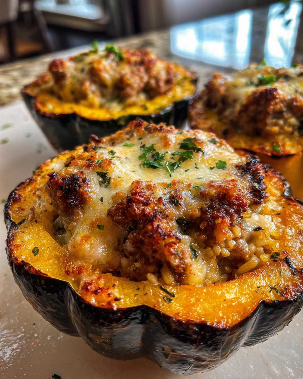 Stuffed Acorn Squash with Sausage and Rice - detail 1