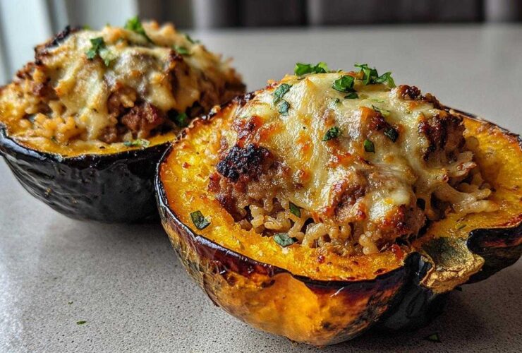 Stuffed Acorn Squash with Sausage and Rice