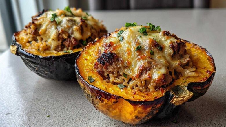 Stuffed Acorn Squash with Sausage and Rice