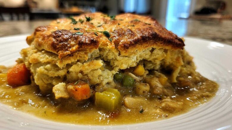 Turkey Pot Pie with Biscuit Crust