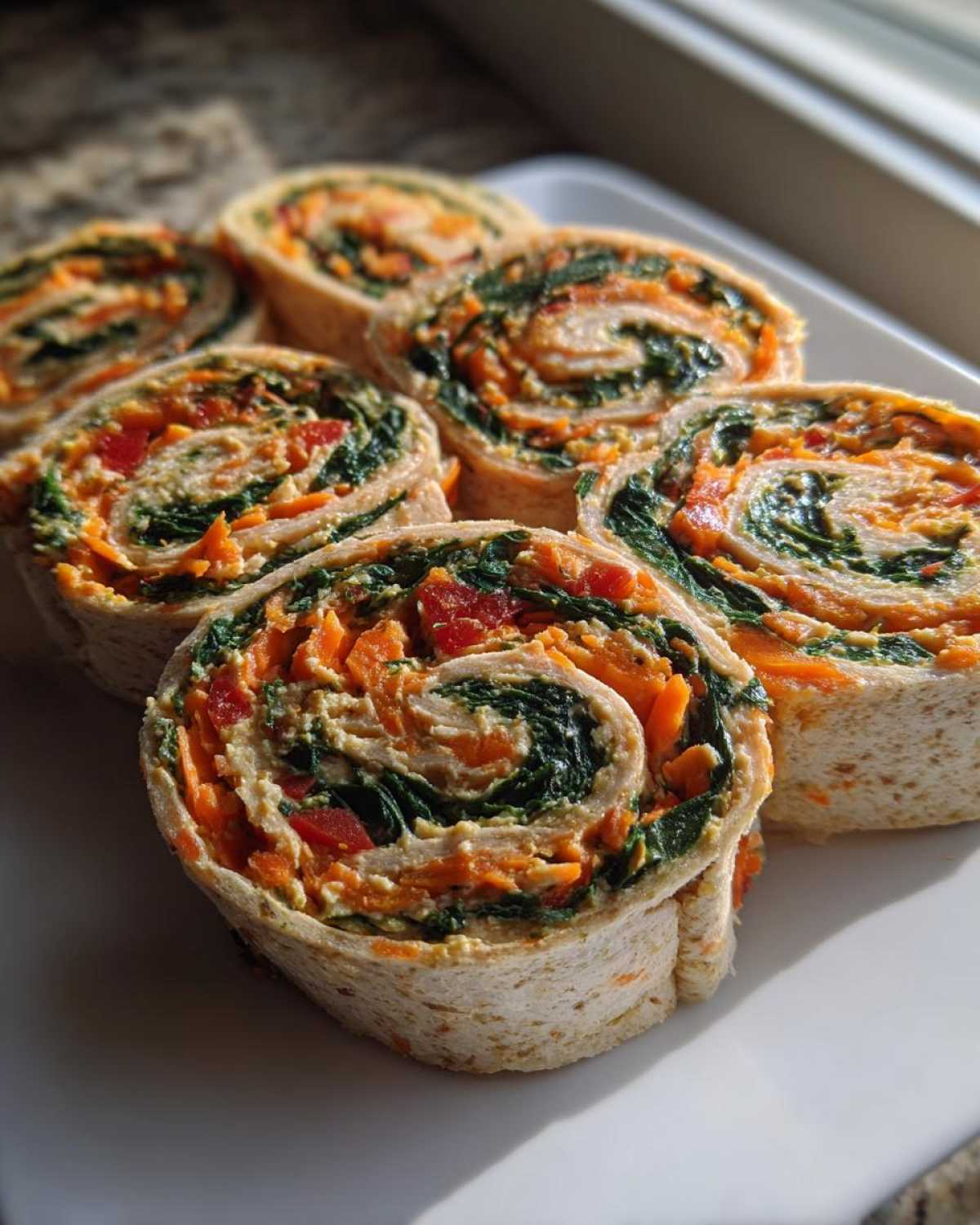 Veggie Hummus Pinwheels - detail 2