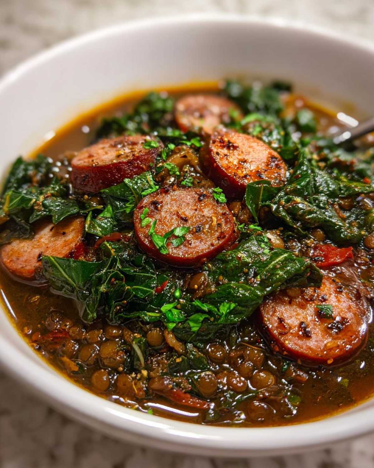 Sausage Kale Lentil Stew - detail 1