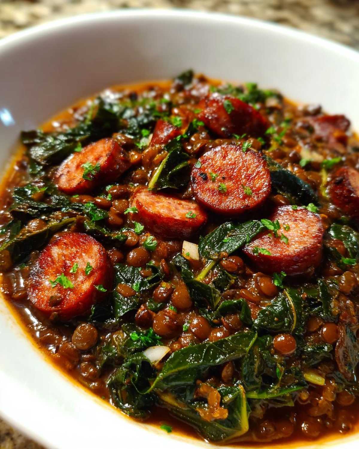 Sausage Kale Lentil Stew - detail 2
