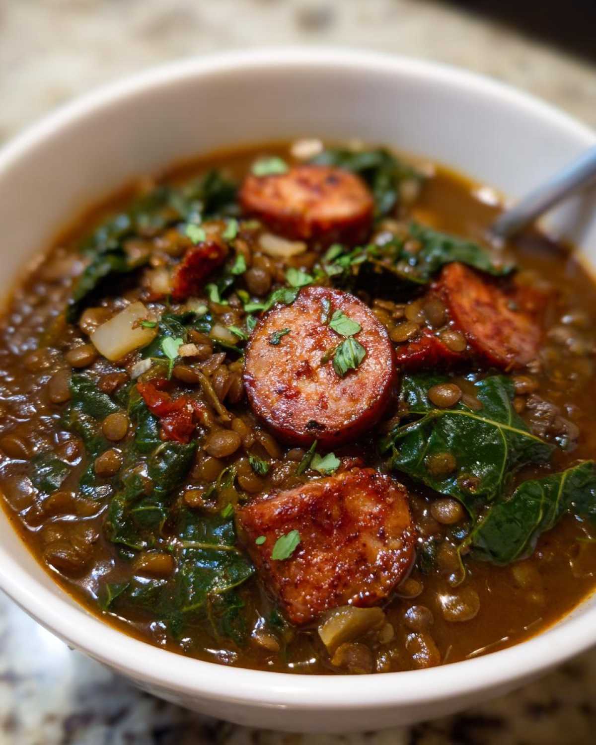 Sausage Kale Lentil Stew - detail 3