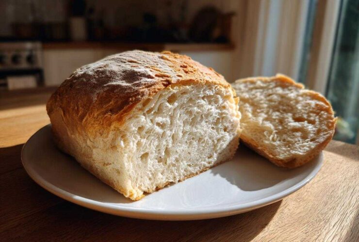 Close-up of a loaf of homemade whole wheat bread, sliced to show the airy interior crumb.