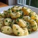 Close-up of Easy One-Pan Creamy Garlic Butter Gnocchi topped with fresh parsley and black pepper.