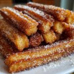 A close-up stack of golden brown Gluten-Free Cinnamon Sugar Waffle Sticks heavily coated in sparkling sugar.