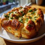 Close-up of hot, cheesy Hawaiian Roll Garlic Bread, baked golden brown and topped with fresh parsley.