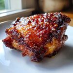 Close-up of a perfectly glazed Honey Garlic Boneless Chicken Thighs piece with a sticky, caramelized exterior.