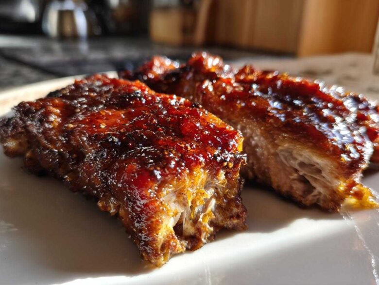 Close-up of juicy Honey Garlic Boneless Chicken Thighs with a thick, caramelized glaze.